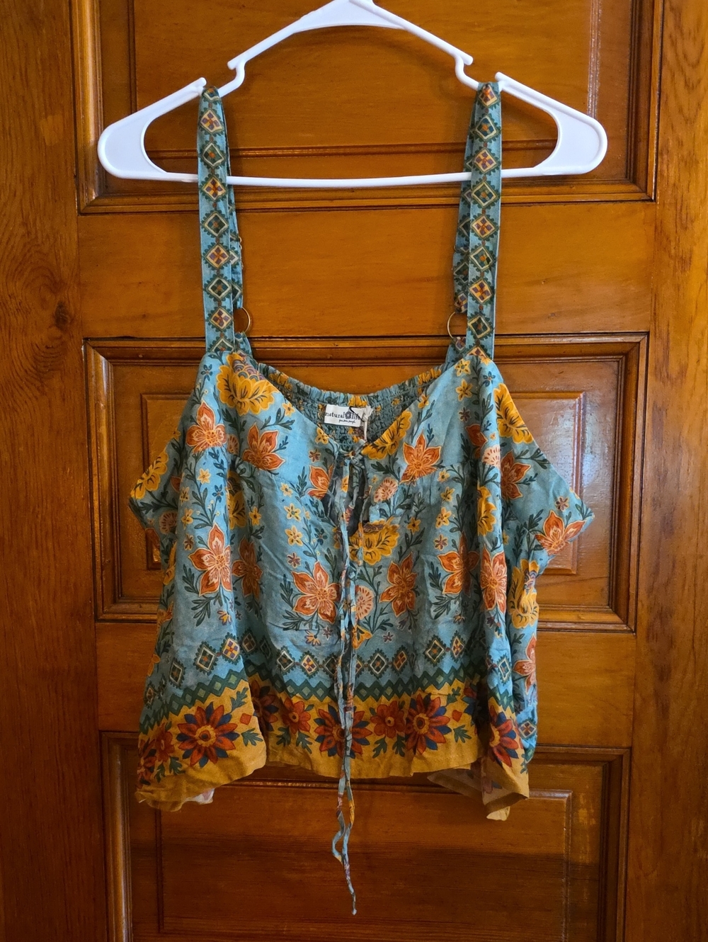 NATURAL LIFE Floral Tie-Front Camisole in Teal and Mustard